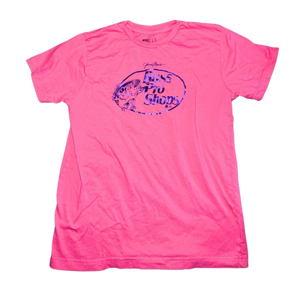 Sporty Girl Bass Pro Bright Pink T-Shirt with‎ Purple Metallic Print Size L